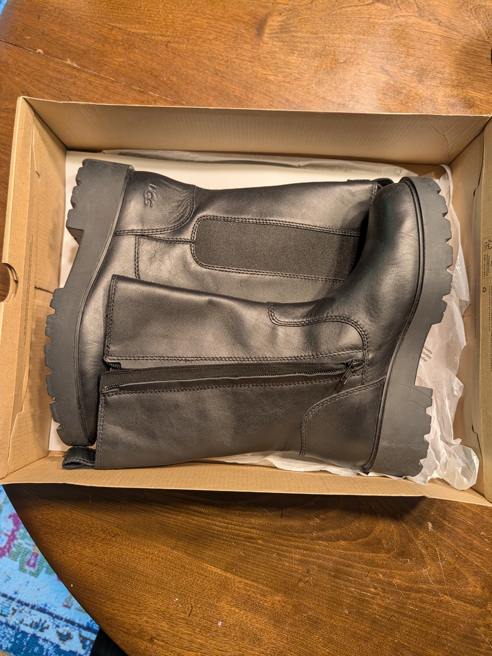 UGG Women's Black Leather Mid-Calf Lug Sole Boots